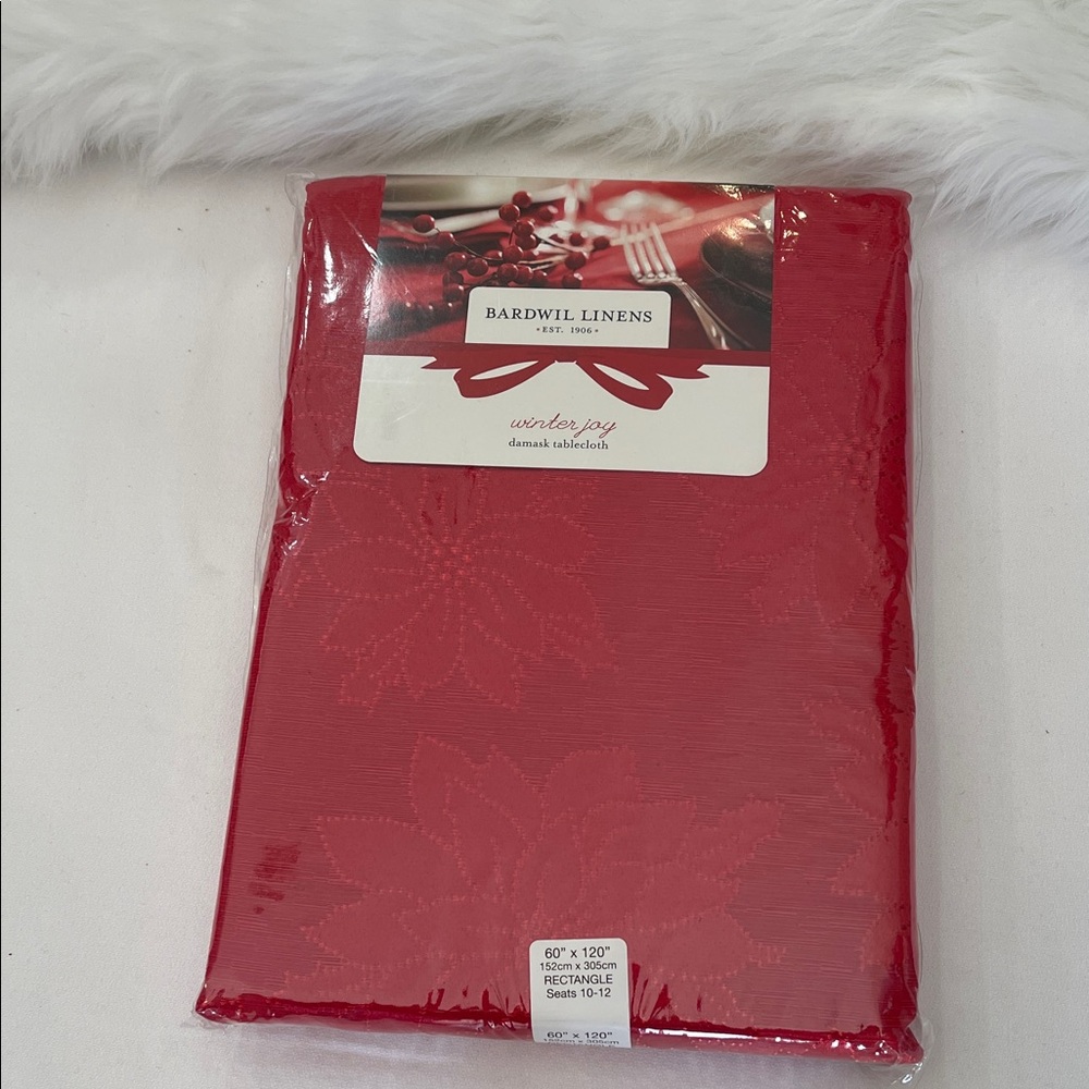 Bardwil Linens Winter Joy Damask Tablecloth 60” x 120”. Brand New With Tags.